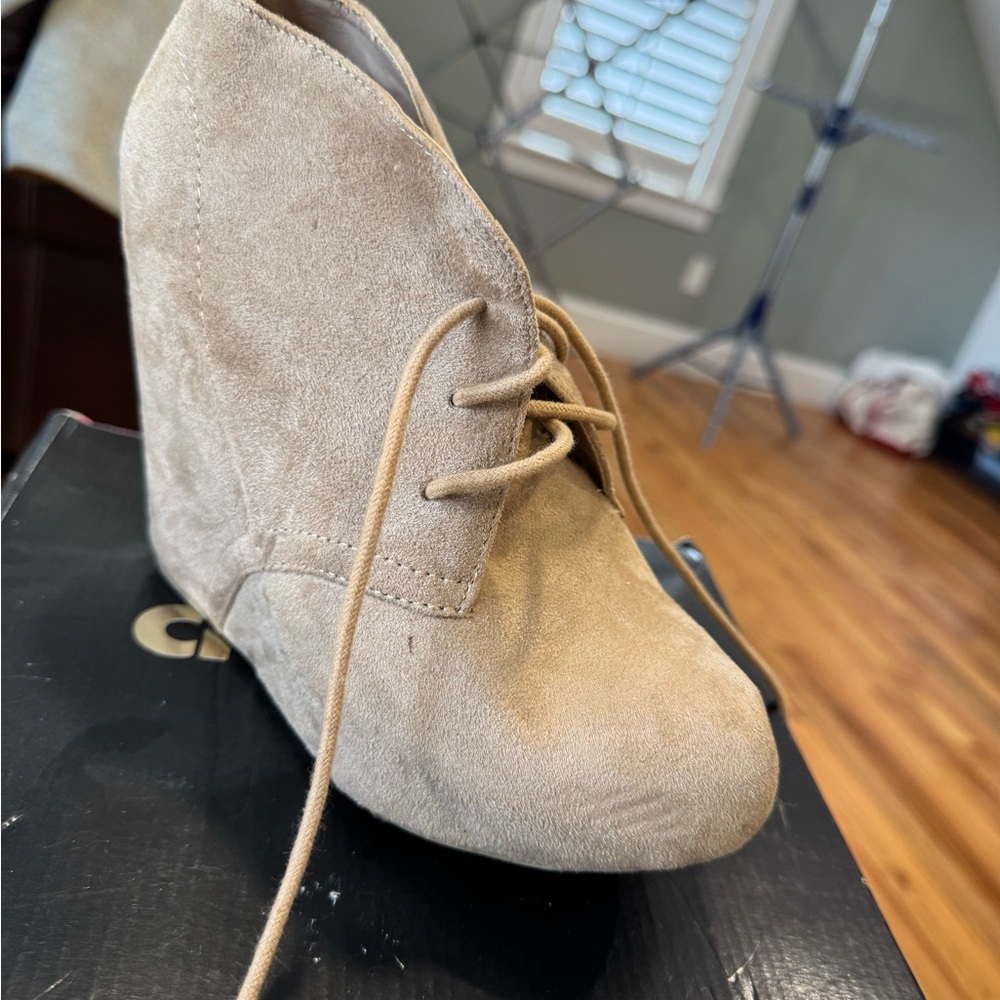 Aldo Beige Suede Wedge Booties